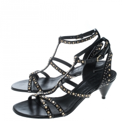 مملوكة مسبقًا صندل بربري سير T كعب مخروطي هانسل مرصع جلد أسود مقاس 37