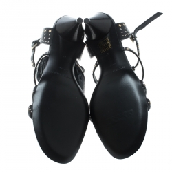 مملوكة مسبقًا صندل بربري سير T كعب مخروطي هانسل مرصع جلد أسود مقاس 37