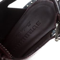 مملوكة مسبقًا صندل بربري كعب عريض تفاصيل شراشيب حلقة بفرلي جلد عنابية مقاس 40