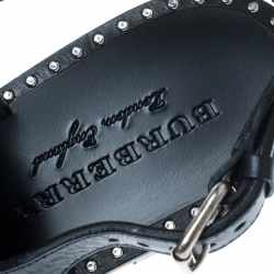 Pre Owned Burberry Navy Blue Leather Kiltie Fringe Eyelet Detail Flat Sandals Size 37