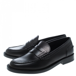 Pre Owned Burberry Black Leather Bedmont Penny Loafers Size 38