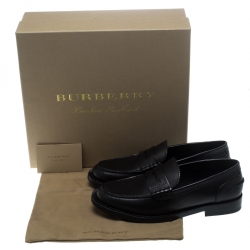 Pre Owned Burberry Black Leather Bedmont Penny Loafers Size 38