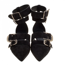 Burberry Black Suede Monroe Ankle Cuff Pointed Toe Flats Size 39