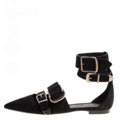 Burberry Black Suede Monroe Ankle Cuff Pointed Toe Flats Size 39