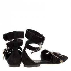 Burberry Black Suede Monroe Ankle Cuff Pointed Toe Flats Size 38