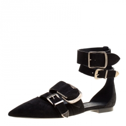 Burberry Black Suede Monroe Ankle Cuff Pointed Toe Flats Size 38