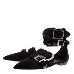 Burberry Black Suede Monroe Ankle Cuff Pointed Toe Flats Size 38