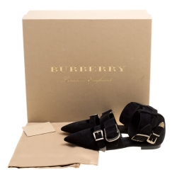 Burberry Black Suede Monroe Ankle Cuff Pointed Toe Flats Size 38