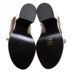 Pre Owned Burberry Burgundy Leather Beverley Eyelet Fringe Detail Block Heel Sandals Size 38