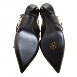 مملوكة مسبقًا Burberry Black Leather Colebert Cut Out Pointed Toe Tassel Detail Slingback Sandals Size 38.5