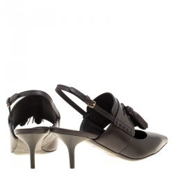 مملوكة مسبقًا Burberry Black Leather Colebert Cut Out Pointed Toe Tassel Detail Slingback Sandals Size 38.5