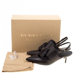 مملوكة مسبقًا Burberry Black Leather Colebert Cut Out Pointed Toe Tassel Detail Slingback Sandals Size 38.5