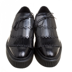 Pre Owned Burberry Black Brogue Leather Chelsam Lace Up Platform Oxfords Size 40