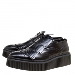 Pre Owned Burberry Black Brogue Leather Chelsam Lace Up Platform Oxfords Size 40