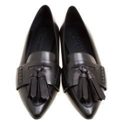 Pre Owned Burberry Black Leather Coledale Tassel Detail Pointed Toe Penny Loafers Size 39.5