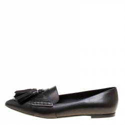 Pre Owned Burberry Black Leather Coledale Tassel Detail Pointed Toe Penny Loafers Size 39.5