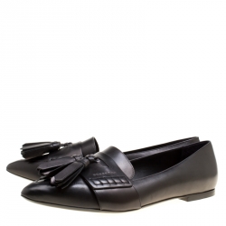 Pre Owned Burberry Black Leather Coledale Tassel Detail Pointed Toe Penny Loafers Size 39.5