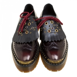 Burberry Two Tone Brogue Leather Bissett Fringe Detail Lace Up Platform Derby Size 41