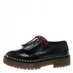 Burberry Two Tone Brogue Leather Bissett Fringe Detail Lace Up Platform Derby Size 40