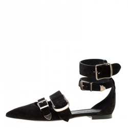 Pre Owned Burberry Black Suede Monroe Ankle Cuff Pointed Toe Flats Size 38.5
