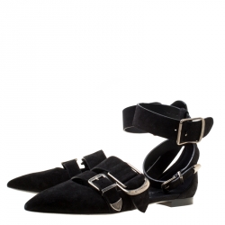 Pre Owned Burberry Black Suede Monroe Ankle Cuff Pointed Toe Flats Size 38.5