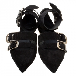 Pre Owned Burberry Black Suede Monroe Ankle Cuff Pointed Toe Flats Size 38.5