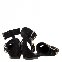 Pre Owned Burberry Black Suede Monroe Ankle Cuff Pointed Toe Flats Size 38.5