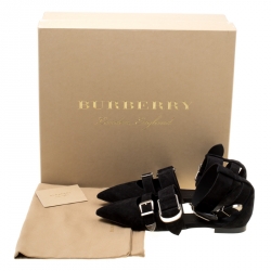 Pre Owned Burberry Black Suede Monroe Ankle Cuff Pointed Toe Flats Size 38.5