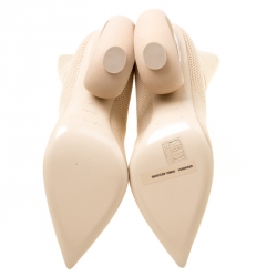 Pre Owned Burberry Beige Cotton Blend Knit With Sculpted Heel Mid-Calf Pointed Toe Boots Size 38