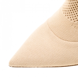 Pre Owned Burberry Beige Cotton Blend Knit With Sculpted Heel Mid-Calf Pointed Toe Boots Size 38