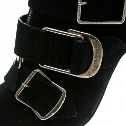 Pre Owned Burberry Black Suede Milner Buckle Detail Pointed Toe Ankle Boots Size 40