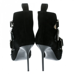 Pre Owned Burberry Black Suede Milner Buckle Detail Pointed Toe Ankle Boots Size 40