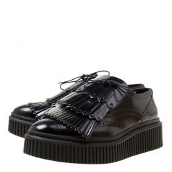 Burberry Black Brogue Leather Chelsam Lace Up Platform Oxfords Size 38