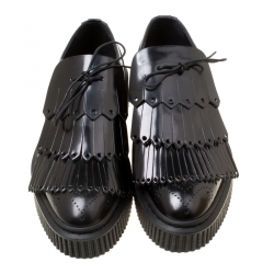 Burberry Black Brogue Leather Chelsam Lace Up Platform Oxfords Size 40