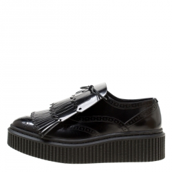 Burberry Black Brogue Leather Chelsam Lace Up Platform Oxfords Size 40