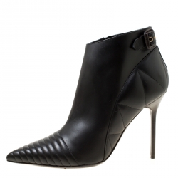Pre Owned Burberry Black Quilted Leather Alexandra Pointed Toe Ankle Boots Size 40