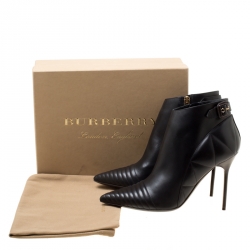Pre Owned Burberry Black Quilted Leather Alexandra Pointed Toe Ankle Boots Size 40