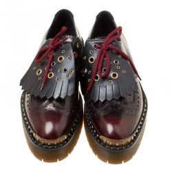 Burberry Two Tone Brogue Leather Bissett Fringe Detail Lace Up Platform Derby Size 41
