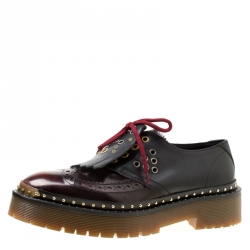 Burberry Two Tone Brogue Leather Bissett Fringe Detail Lace Up Platform Derby Size 41