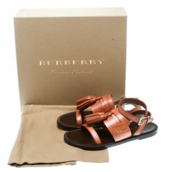 Pre Owned Burberry Cognac Brown Leather Bethany Tassel Detail Flat Sandals Size 37