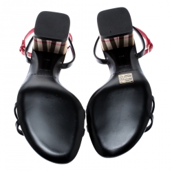 Burberry Black/Red Leather Anthea Cross Strap Open Toe Sandals Size 38.5