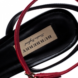 Burberry Black/Red Leather Anthea Cross Strap Open Toe Sandals Size 38.5