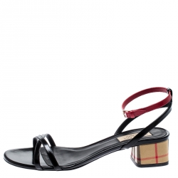 Burberry Black/Red Leather Anthea Cross Strap Open Toe Sandals Size 38.5