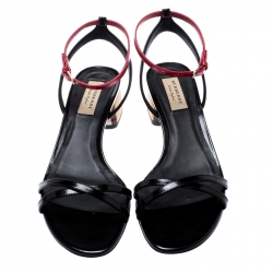 Burberry Black/Red Leather Anthea Cross Strap Open Toe Sandals Size 38.5