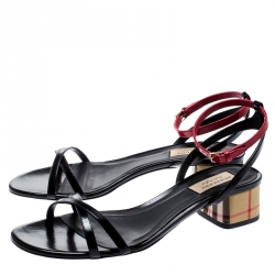 Burberry Black/Red Leather Anthea Cross Strap Open Toe Sandals Size 38.5
