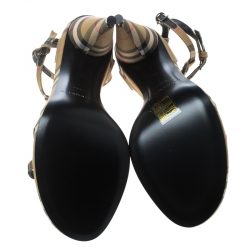 مملوكة مسبقًا Burberry Beige Novacheck Fabric Hans T Strap Sandals Size 39.5