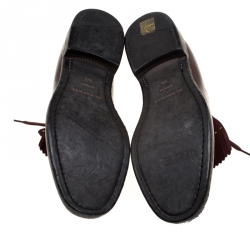 Pre Owned Burberry Burgundy Studded Leather Ampney Fringe Detail Derby Size 39.5