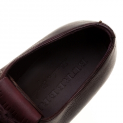 Pre Owned Burberry Burgundy Studded Leather Ampney Fringe Detail Derby Size 39.5