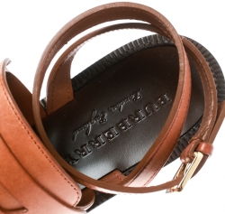 Pre Owned Burberry Cognac Brown Leather Bethany Tassel Detail Flat Sandals Size 38