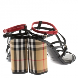 Pre Owned Burberry Black/Red Leather Anthea Strappy Sandals Size 40